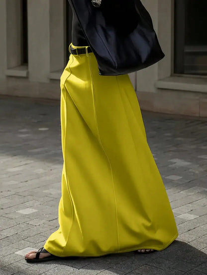 Solid Color Long Skirt with Pockets
