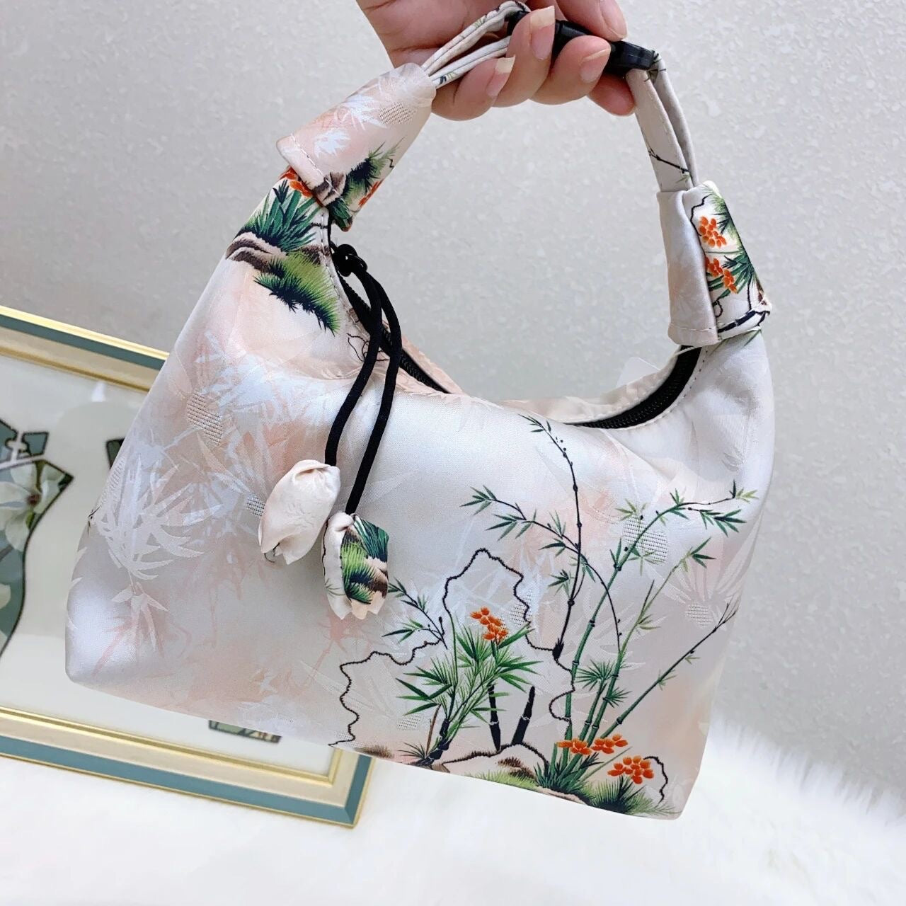 Xiangyunsha Crescent Crossbody Bag with Drawstring
