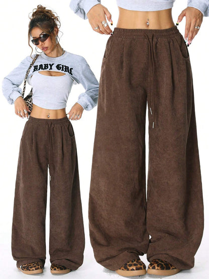 Womens Drawstring Wide Leg Pants