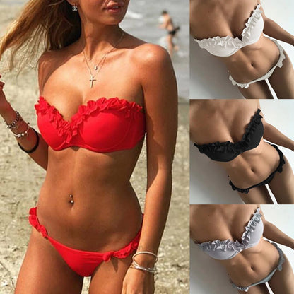Solid Color Bikini Swimsuit with Underwire