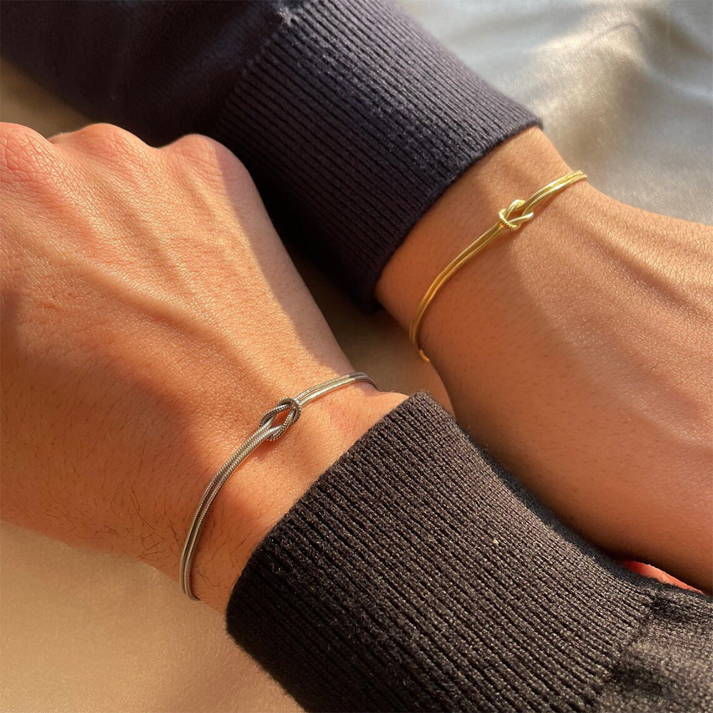 Simple Knotted Snake Bone Chain Stainless Steel Trendy Bracelet Drip Depot