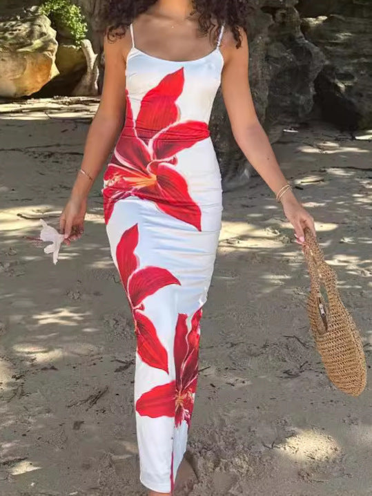 Floral Print Suspender Slit Dress Drip Depot