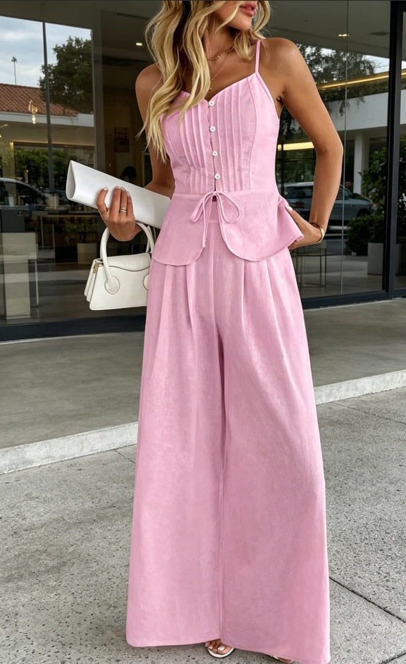 French-Style Waist-Cinching Pleated Ruffle Hem Set