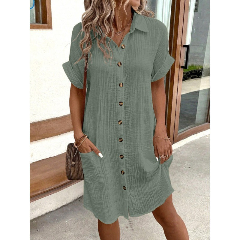 Womens V-Neck Button Shirt Dress