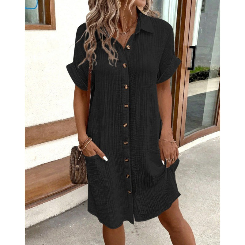 Womens V-Neck Button Shirt Dress