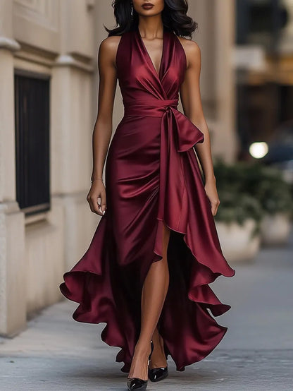 Elegant V-Neck Ruffled Dress