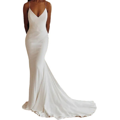 French Style V-Neck Fishtail Wedding Dress