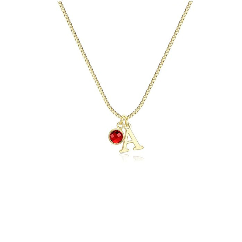 14K Gold Plated Initial Birthstone Necklace Clavicle Chain