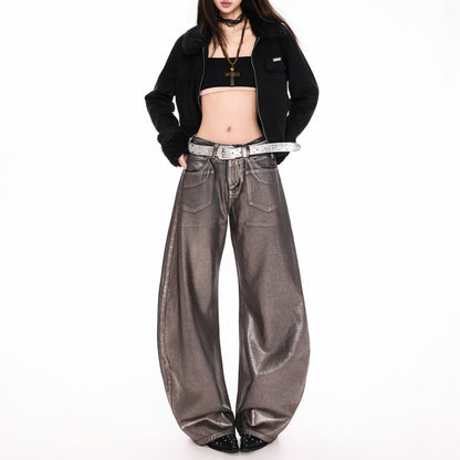Silver Embellished Denim Wide Leg Pants