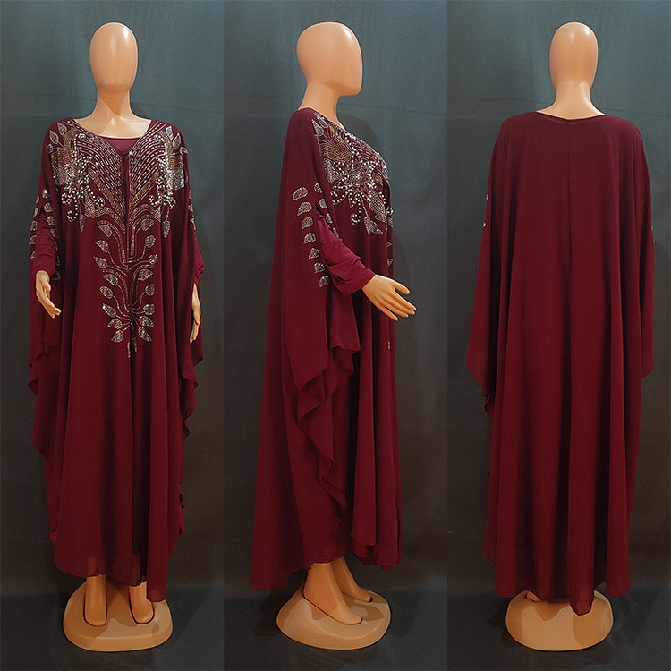 Plus-Size Chiffon Rhinestone Ethnic Dress