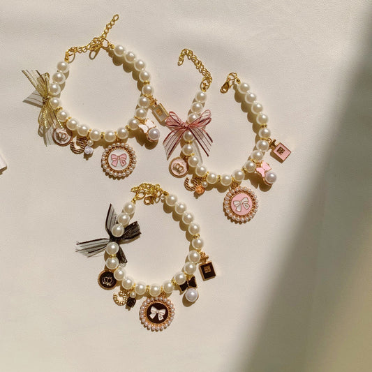 Pet Pearl Necklace Lady Style Dog Cat Collar with Bell