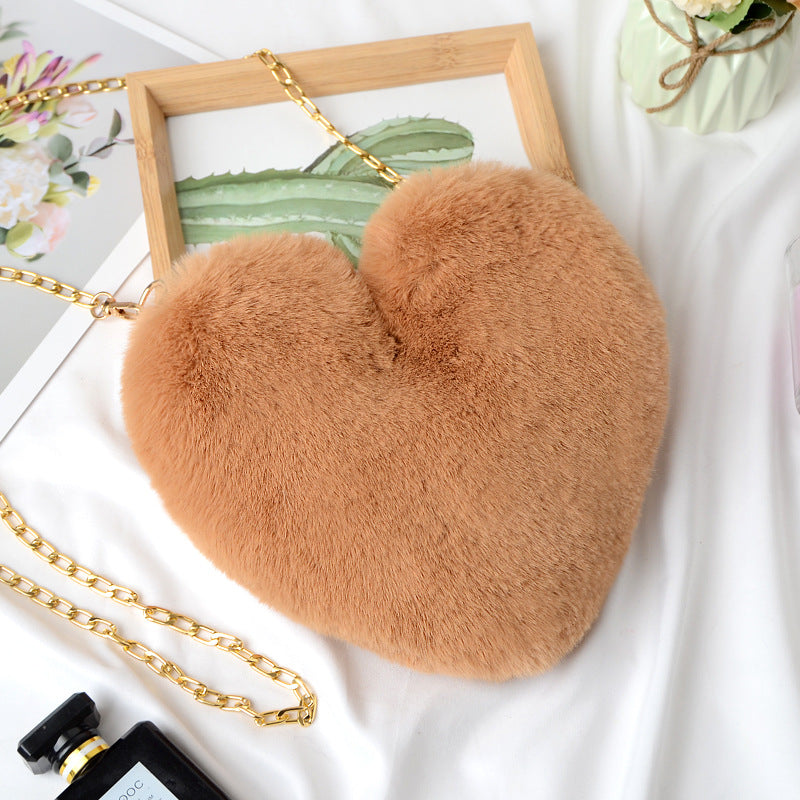 Heart Shaped Faux Rabbit Fur Crossbody Bag