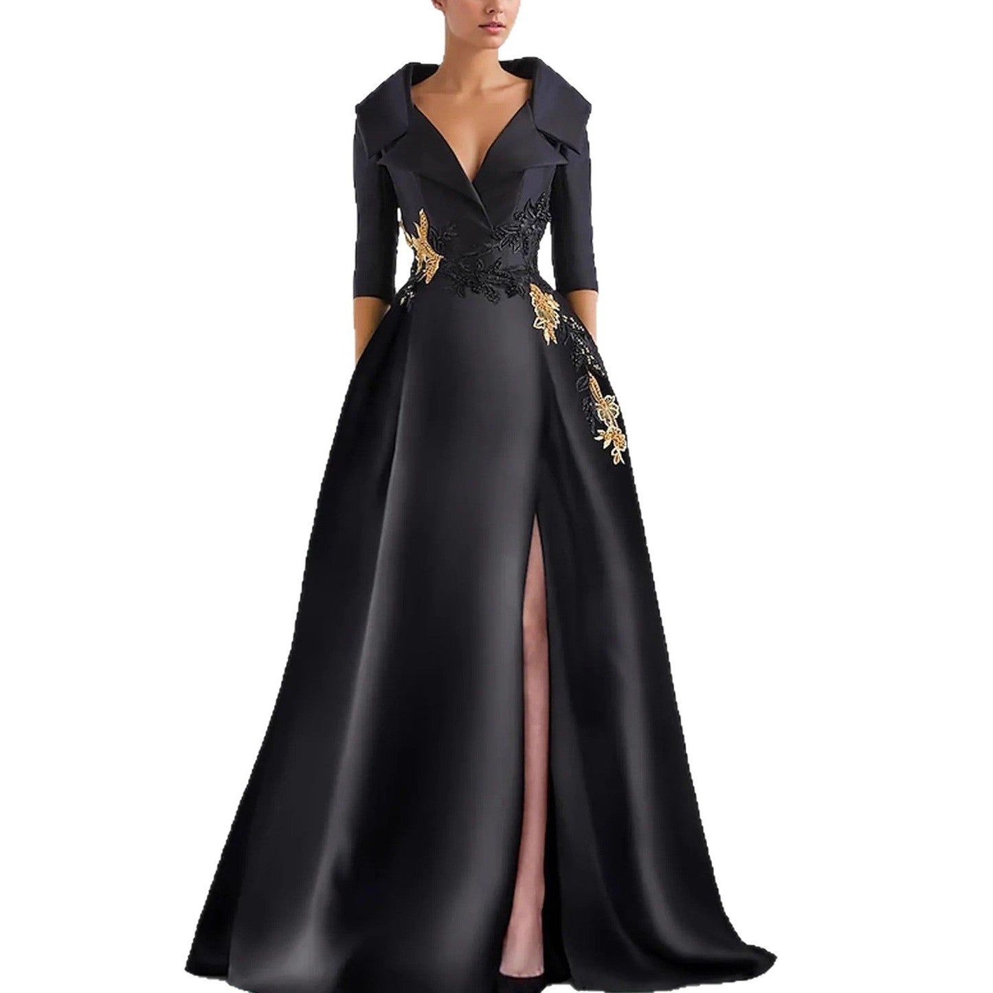 Elegant V-Neck Slit Evening Gown Drip Depot
