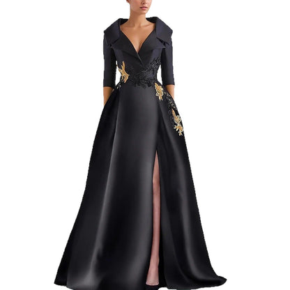 Elegant V-Neck Slit Evening Gown Drip Depot