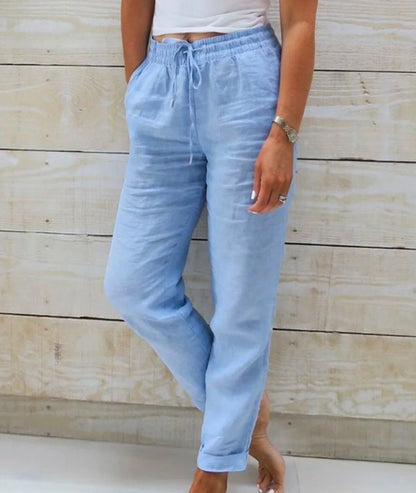 High Waisted Casual Cotton Linen Pants