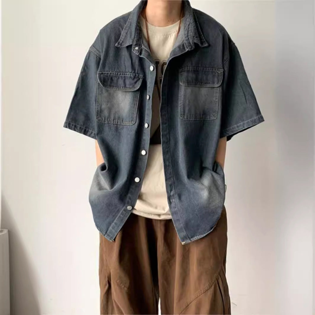 Unisex Denim Short Sleeve Shirt Jacket Drip Depot