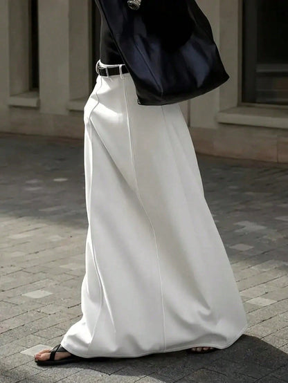 Solid Color Long Skirt with Pockets