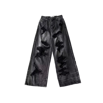 Ripped Straight Leg Denim Pants