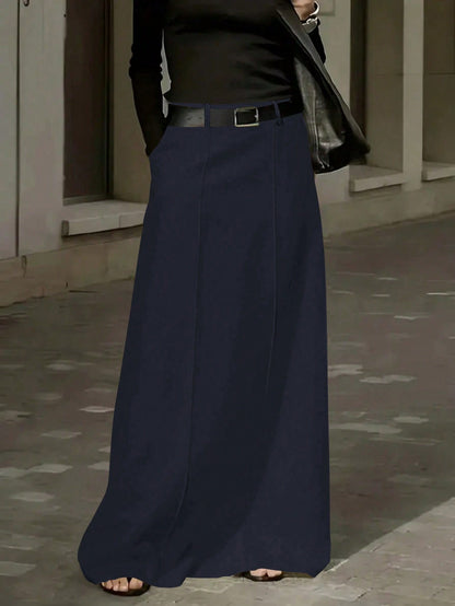 Solid Color Long Skirt with Pockets