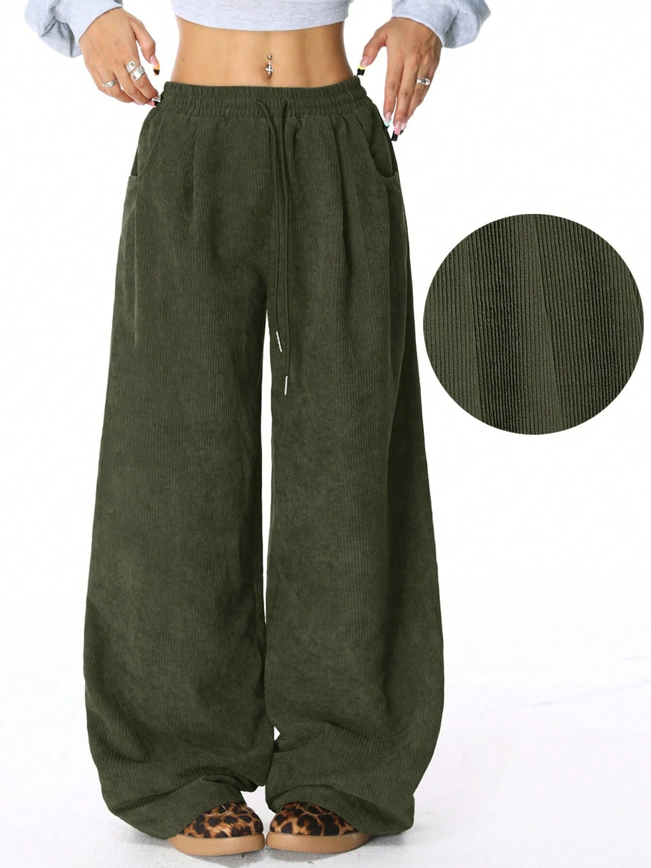Womens Drawstring Wide Leg Pants