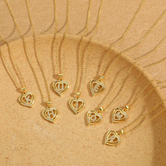 Heart Shape Zircon Letter Necklace