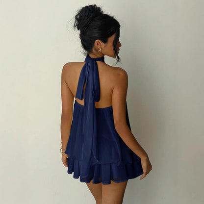 Halter Neck Backless Short Dress