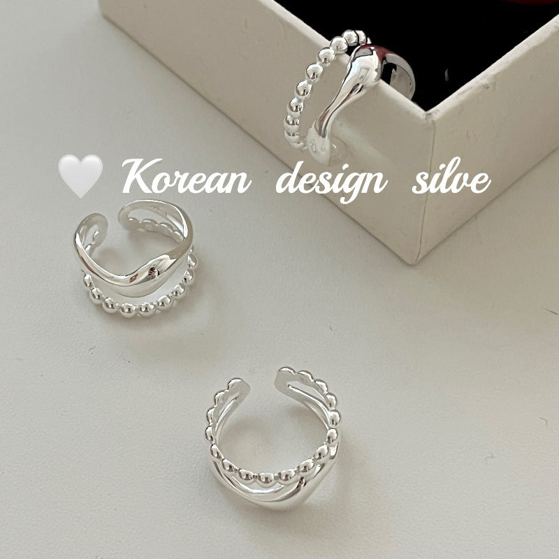 S925 Sterling Silver Double Layer Bead Ring