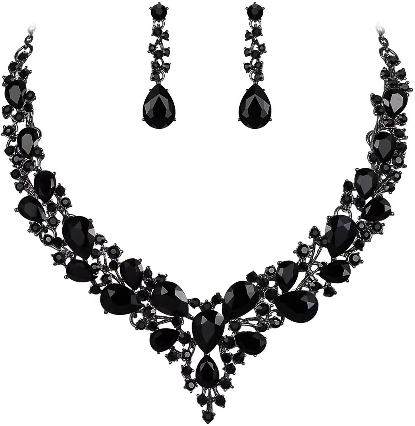 Elegant Rhinestone Teardrop Necklace and Earrings