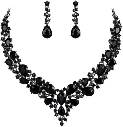 Elegant Rhinestone Teardrop Necklace and Earrings