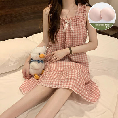Sling Nightgown  Thin Cute Sweet Pajamas with Chest Pad