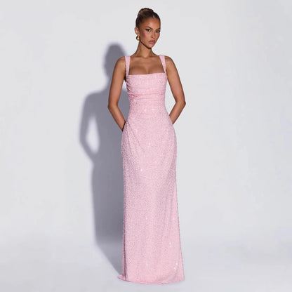 Sequined Sleeveless Tube Top Long Dress with Slit Drip Depot
