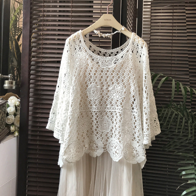 Lace Embroidered Mesh Blouse