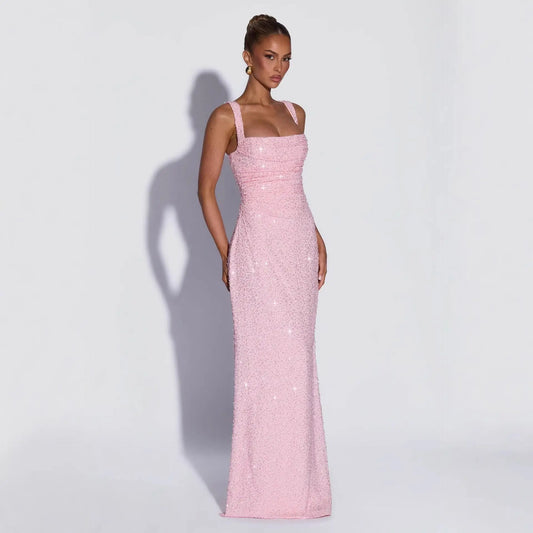 Sequined Sleeveless Tube Top Long Dress with Slit Drip Depot