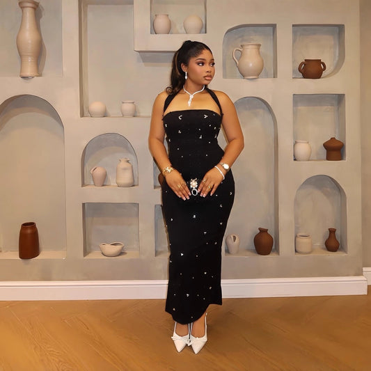 Halter Neck Diamond Beaded Dress
