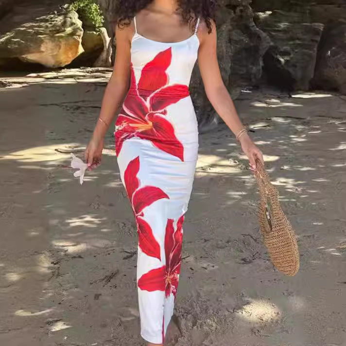 Floral Print Suspender Slit Dress Drip Depot