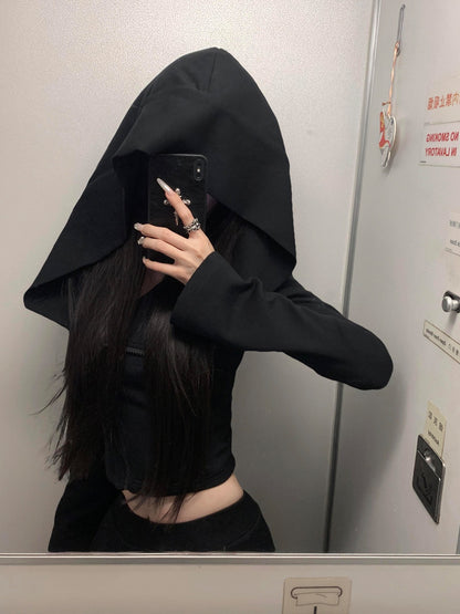 Hooded Crop Top Long Sleeve Shirt