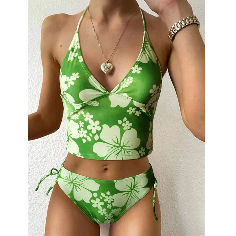 Floral Print High-Waisted Bikini Swimsuit Drip Depot