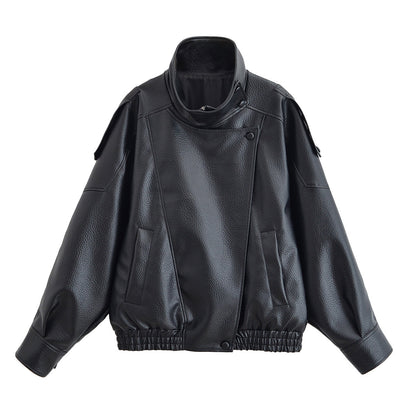 Women's Double Collar Faux Leather Jacket