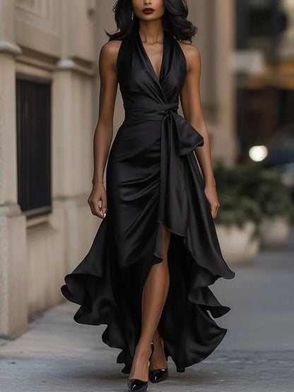Elegant V-Neck Ruffled Dress
