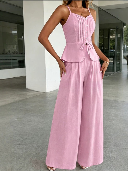 French-Style Waist-Cinching Pleated Ruffle Hem Set