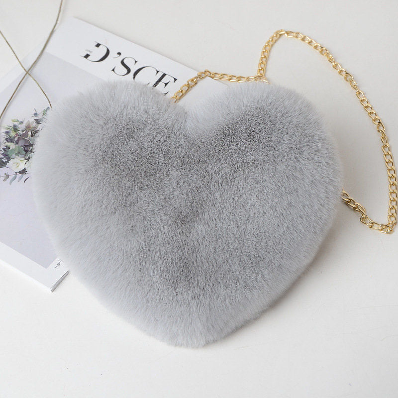 Heart Shaped Faux Rabbit Fur Crossbody Bag