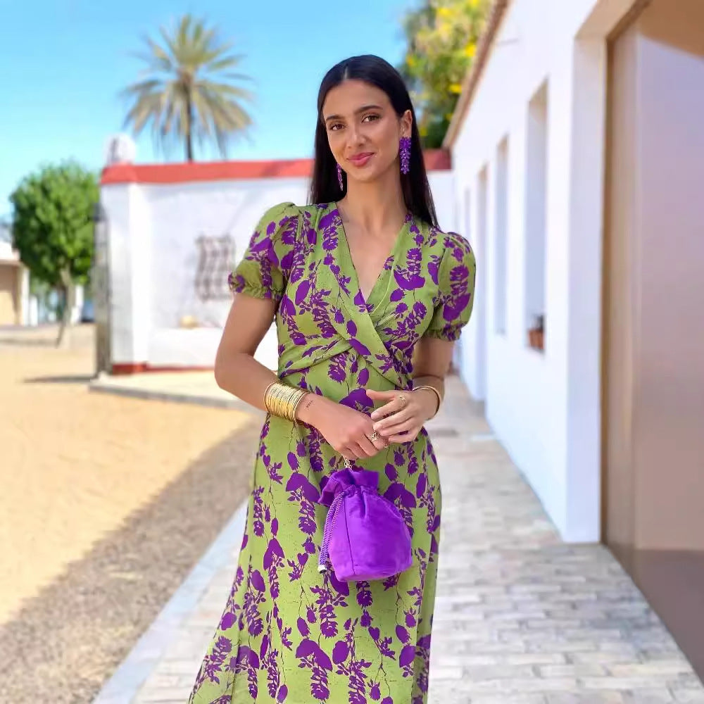 Womens Floral Print Pleated Dress
