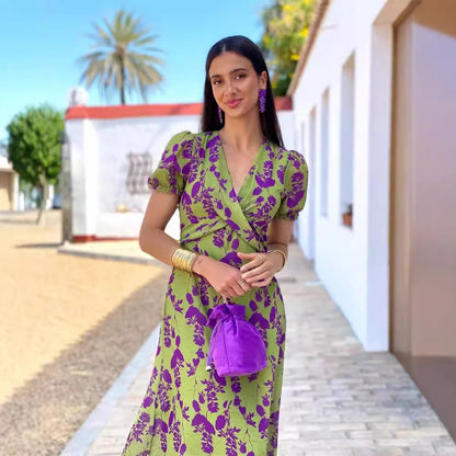 Womens Floral Print Pleated Dress