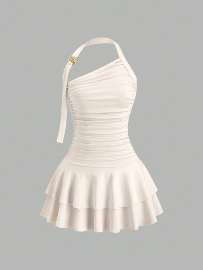 One-Shoulder Pleated Dress