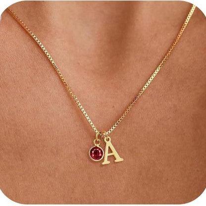 14K Gold Plated Initial Birthstone Necklace Clavicle Chain