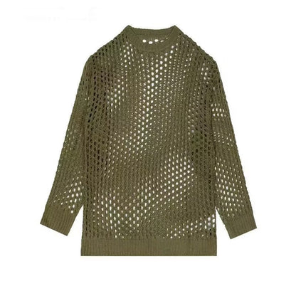 Hollow Loose Knitwear Mesh Round Neck Tops