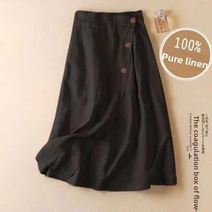 Cotton Linen A-Line Flared Skirt