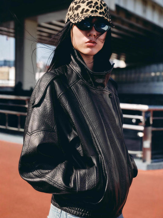 Women's Double Collar Faux Leather Jacket