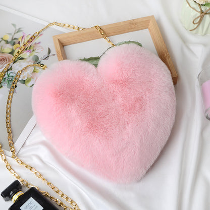 Heart Shaped Faux Rabbit Fur Crossbody Bag