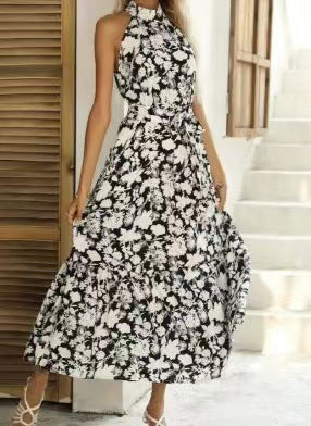 Polka Dot Halter Neck Long Dress